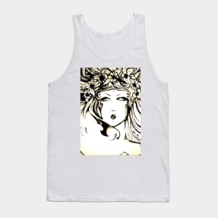 ART PRINT NOUVEAU HEAD FLORAL CRAFTS SKETCH Tank Top